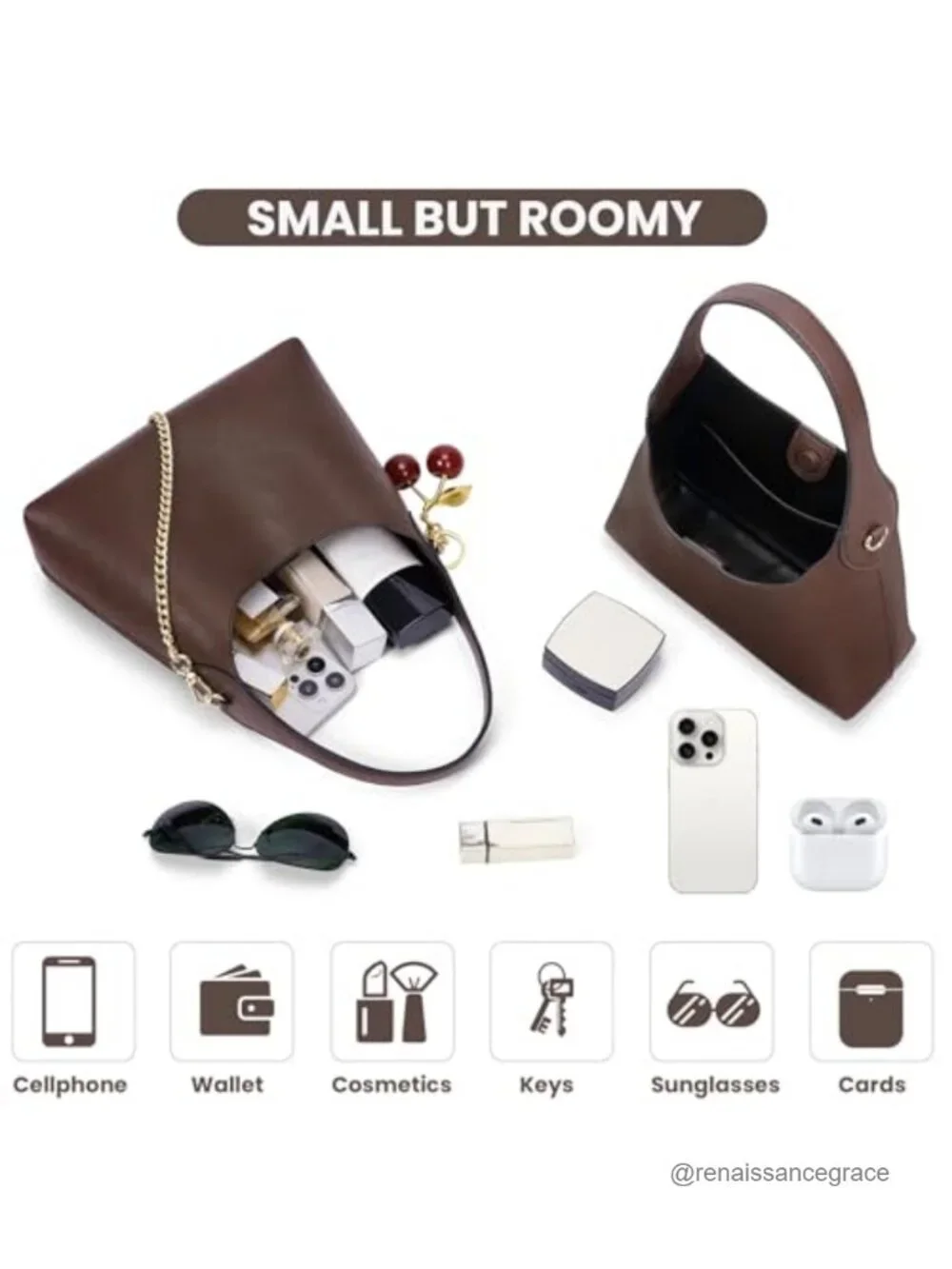 Small Hobo Bag for Women Faux Leather Chain Crossbody Shoulder Purse Cherry